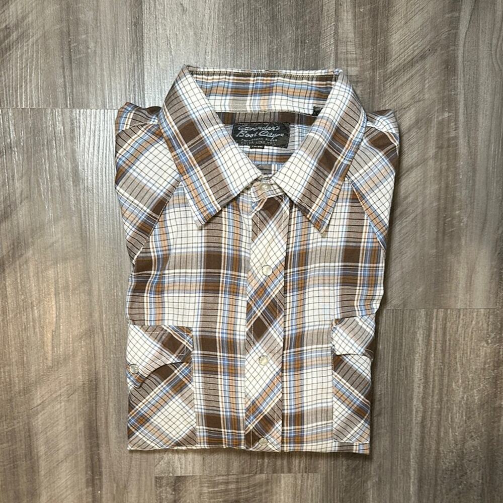 Cavenders Vintage Western Plaid Extra Long Tail Long Sleeve Pearl Snap - XL (17)